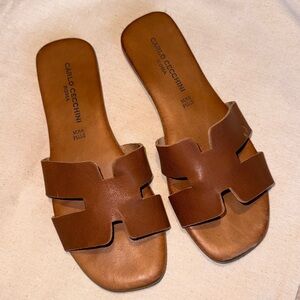 CARLO CECCHINI Tan Leather “H” Sandal sz US 7 / IT 37
